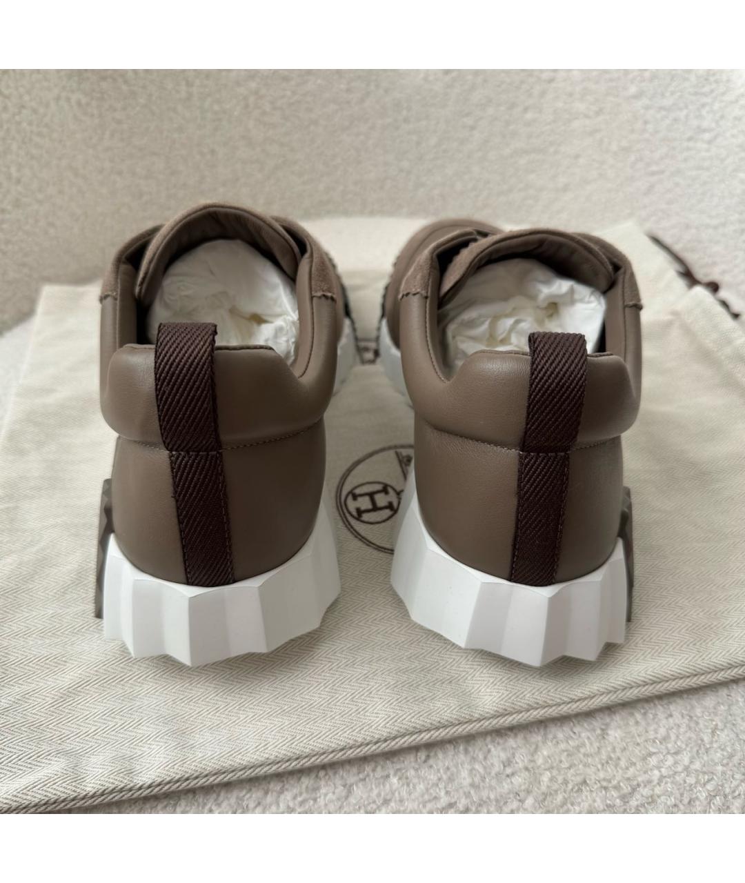 HERMES Коричневые кожаные низкие кроссовки / кеды, фото 4