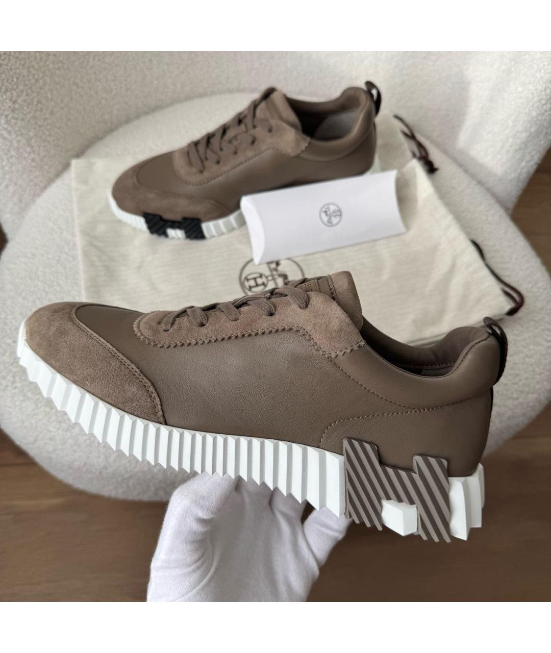 HERMES Коричневые кожаные низкие кроссовки / кеды, фото 2