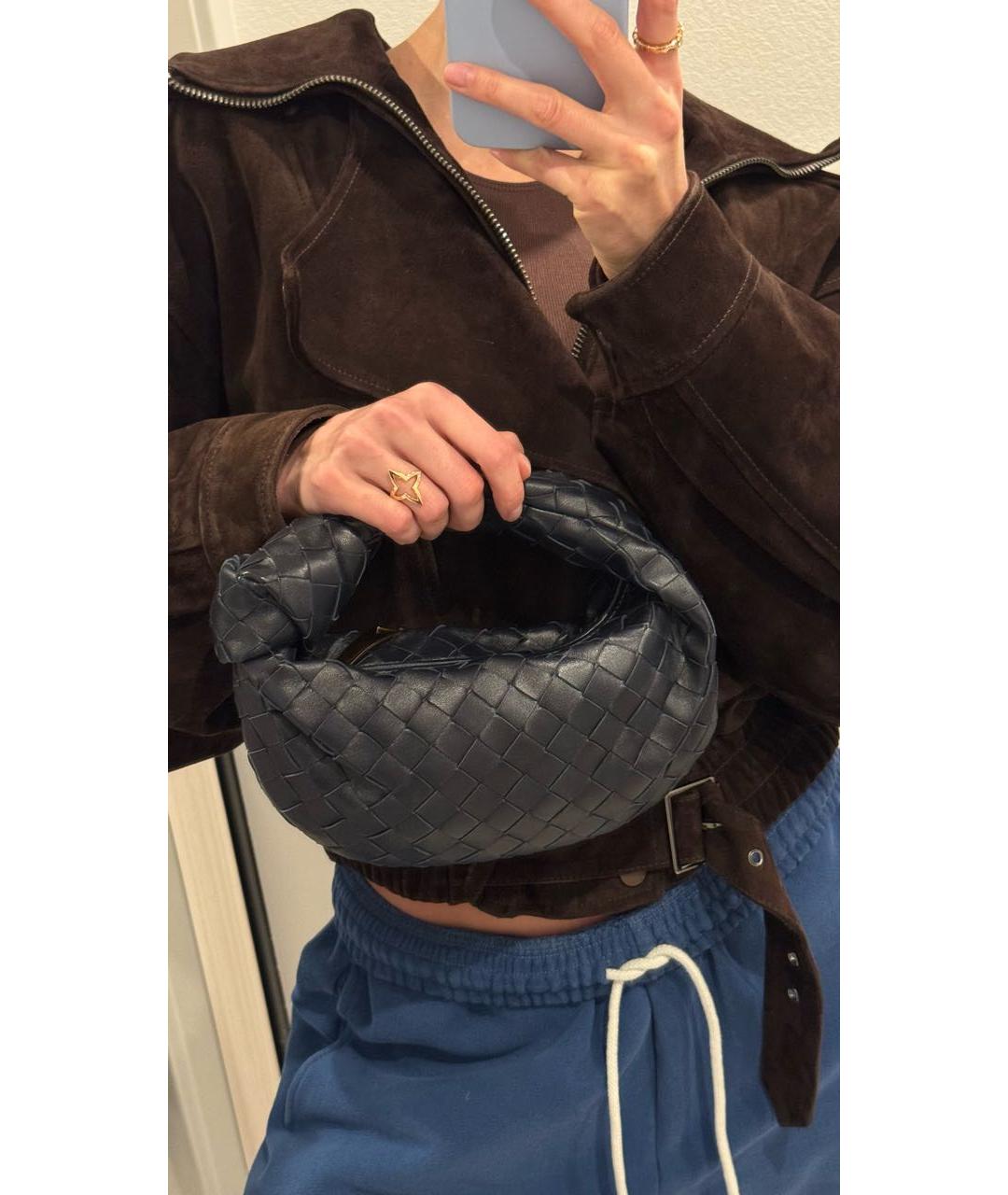 BOTTEGA VENETA Темно-синяя кожаная сумка с короткими ручками, фото 6