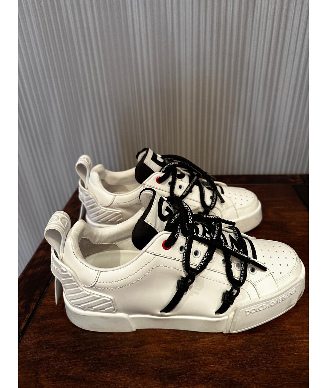 DOLCE&GABBANA Белые кожаные низкие кроссовки / кеды, фото 2