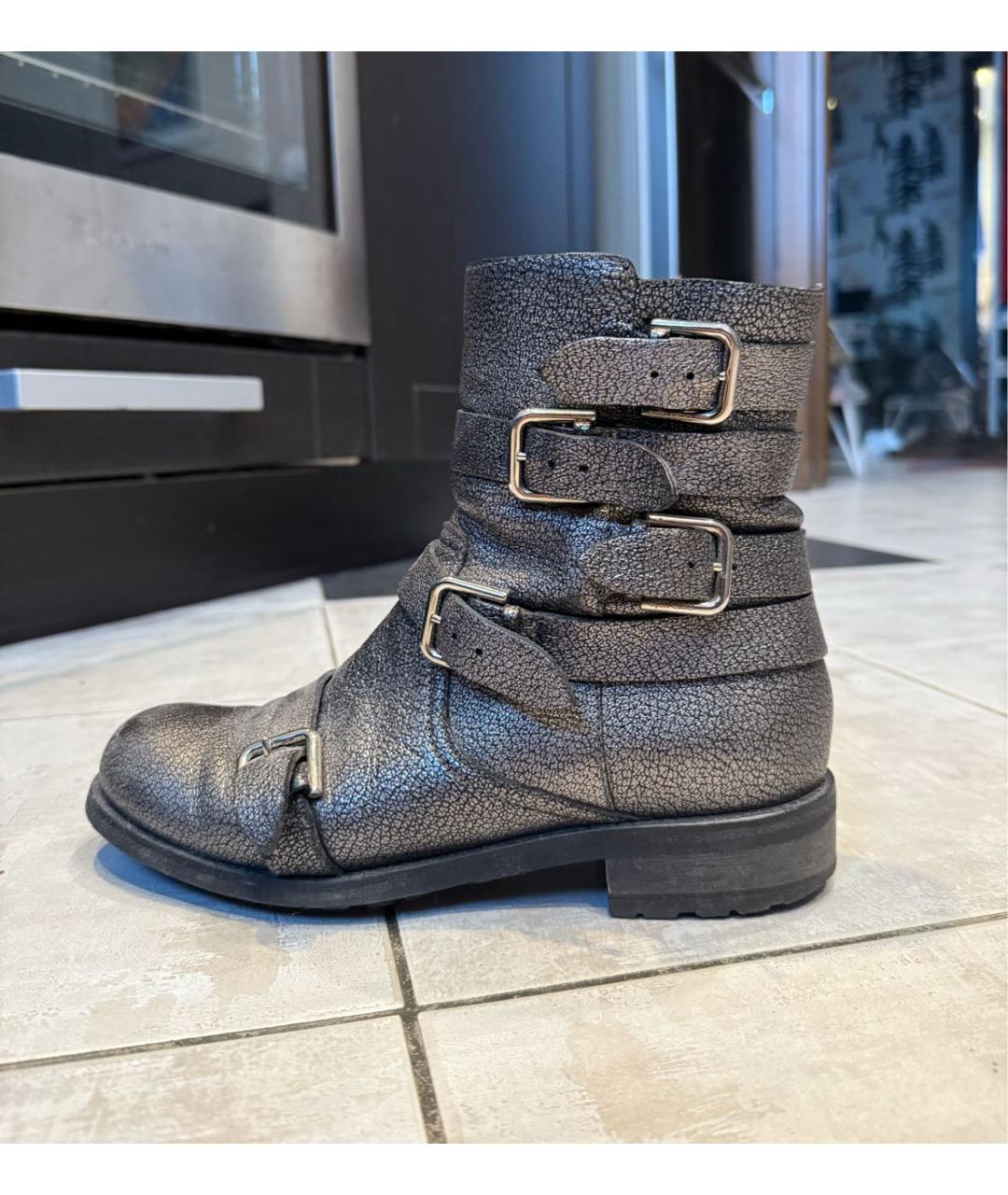 JIMMY CHOO Серебряные кожаные полусапоги, фото 8