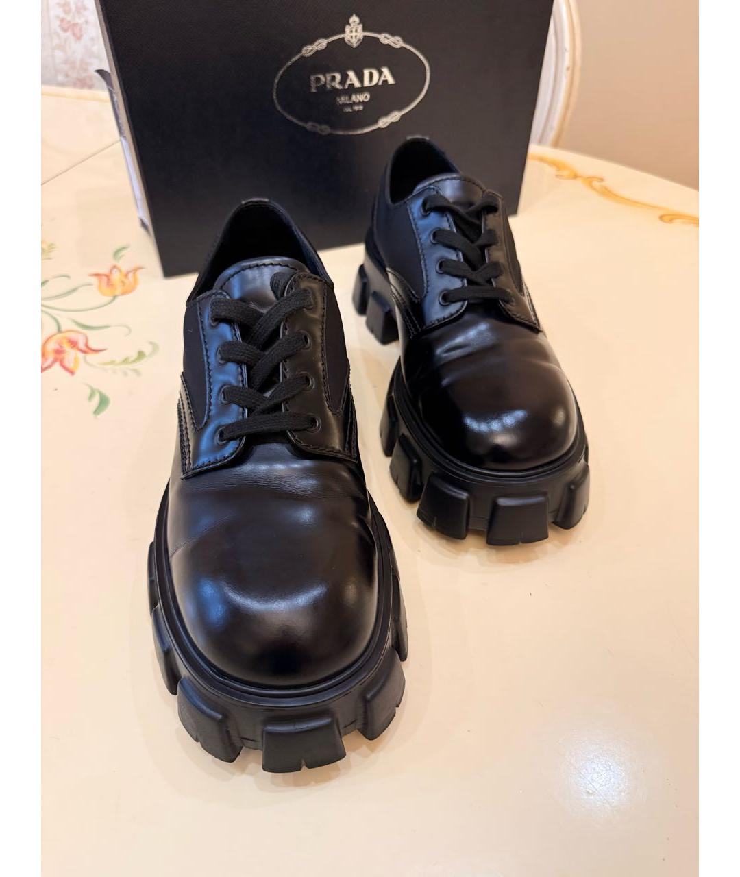 PRADA Черные кожаные низкие ботинки, фото 2