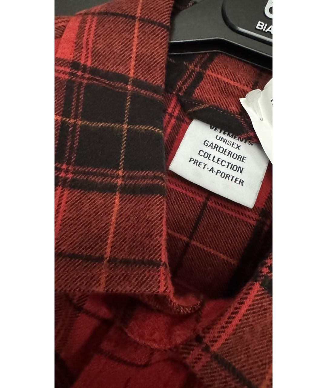 VETEMENTS Красная хлопковая кэжуал рубашка, фото 3