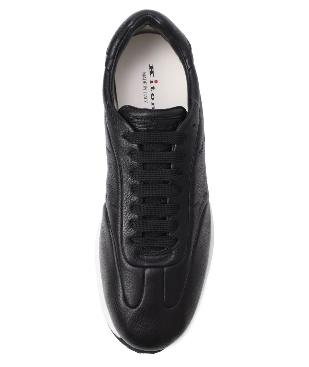 KITON Черные кожаные низкие кроссовки / кеды, фото 4