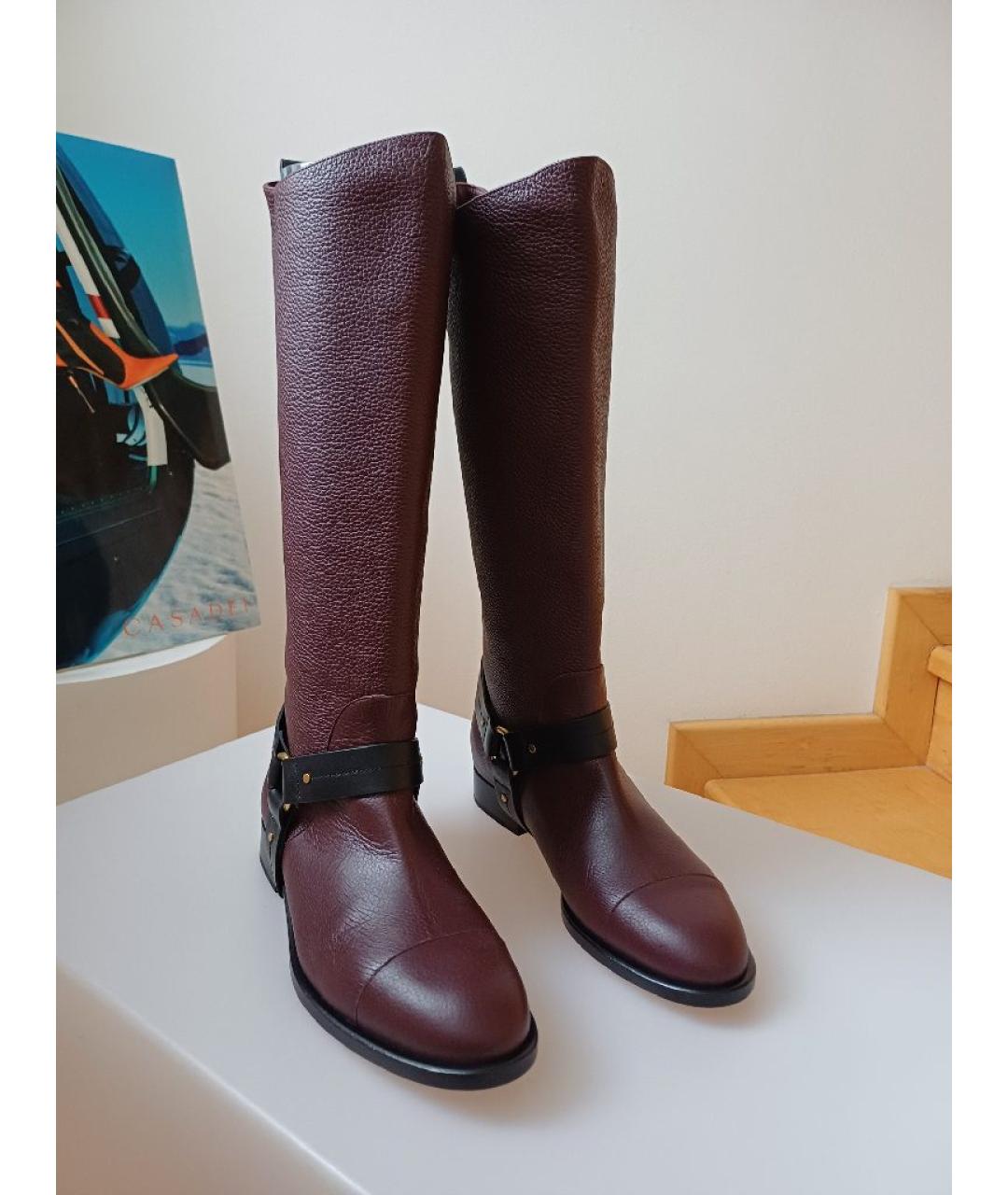 CHLOE Бордовые кожаные сапоги, фото 4