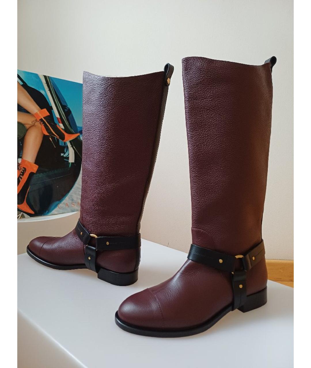 CHLOE Бордовые кожаные сапоги, фото 2