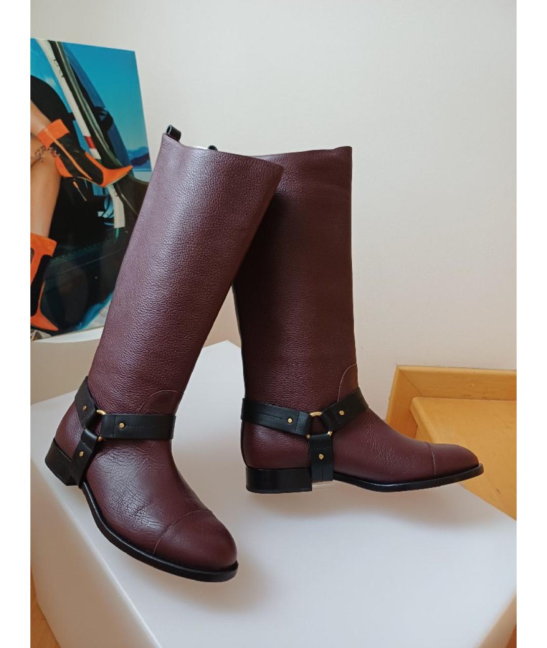 CHLOE Бордовые кожаные сапоги, фото 3