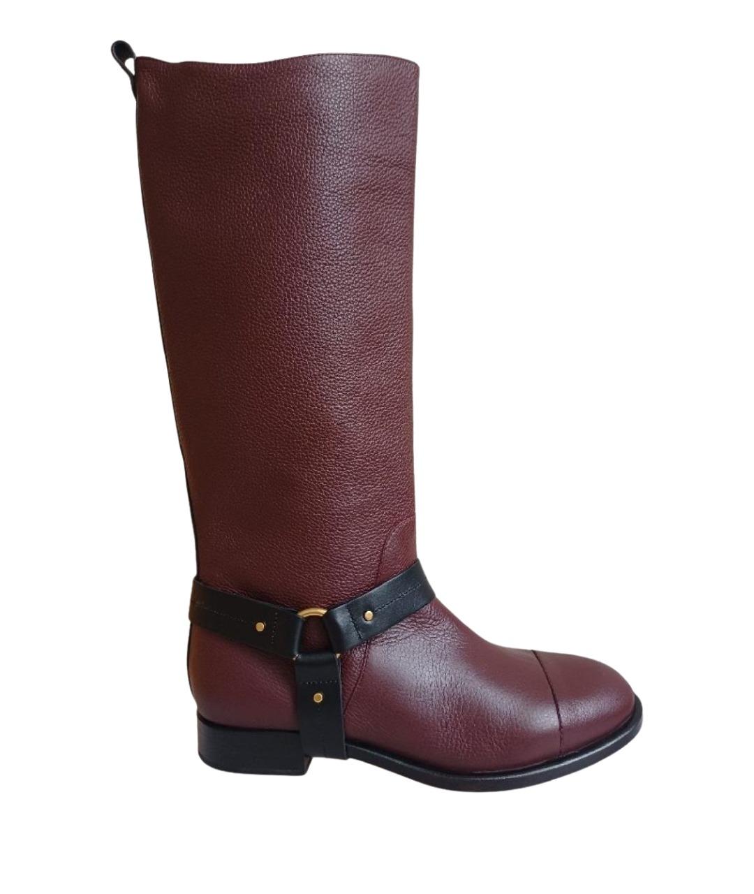 CHLOE Бордовые кожаные сапоги, фото 1