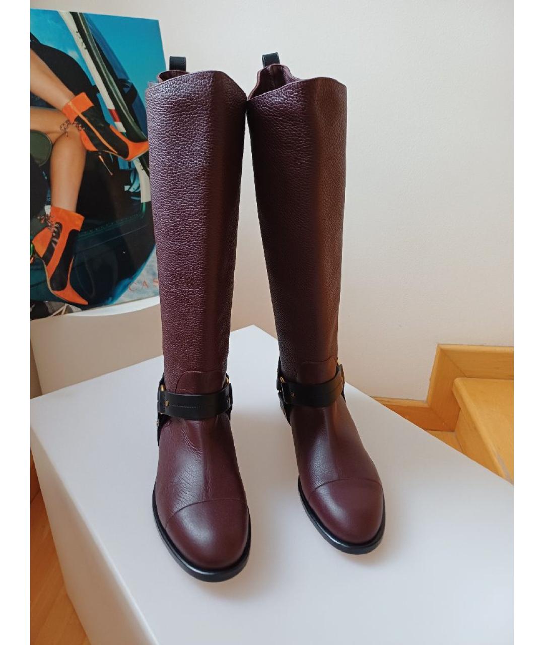 CHLOE Бордовые кожаные сапоги, фото 5