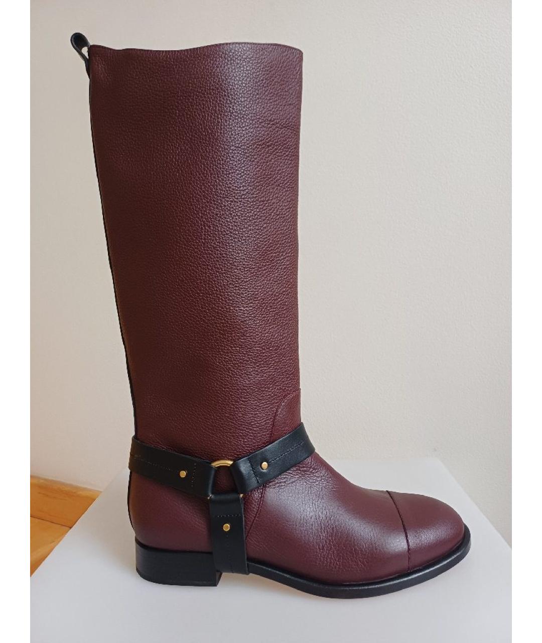 CHLOE Бордовые кожаные сапоги, фото 8