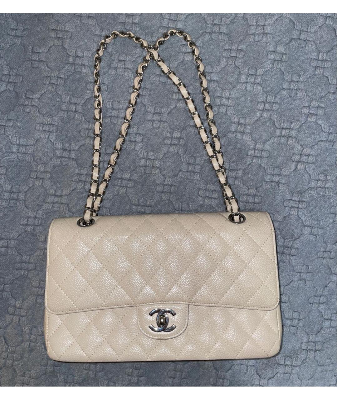 CHANEL Бежевая кожаная сумка через плечо, фото 9