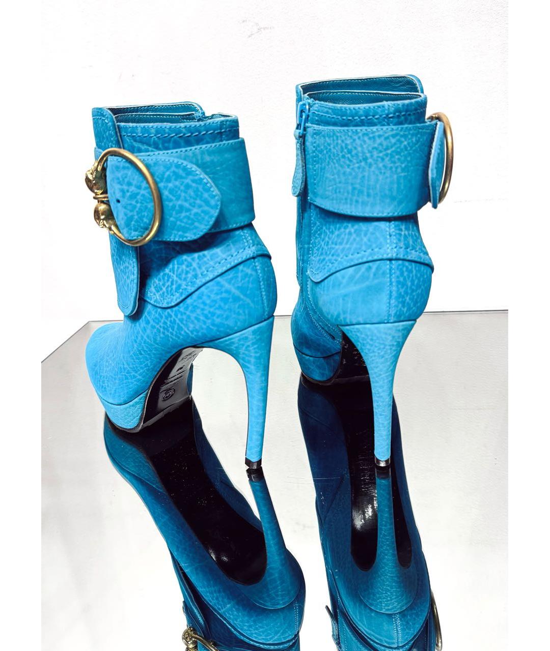 ALEXANDER MCQUEEN Бирюзовые кожаные ботильоны, фото 5