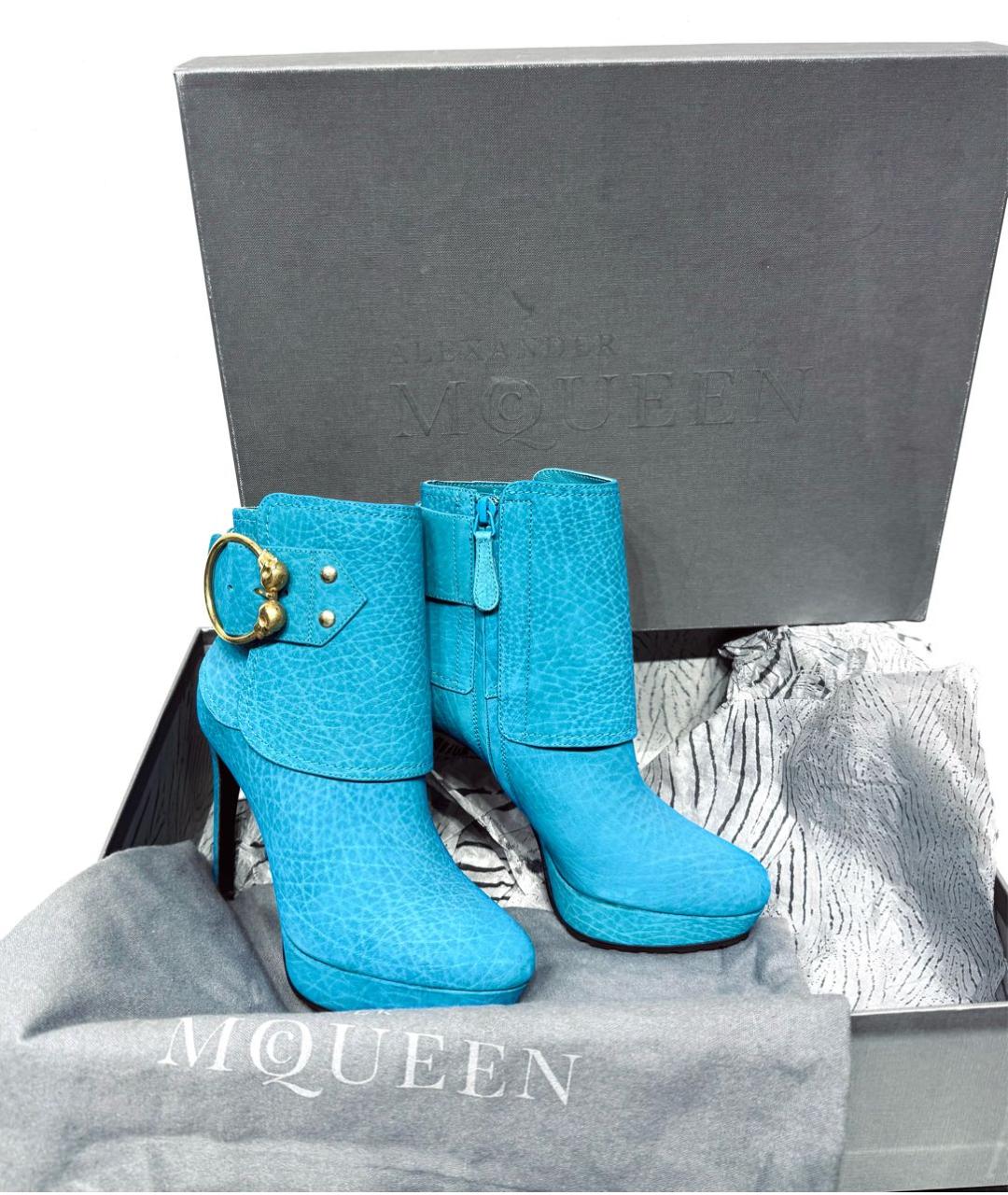 ALEXANDER MCQUEEN Бирюзовые кожаные ботильоны, фото 7