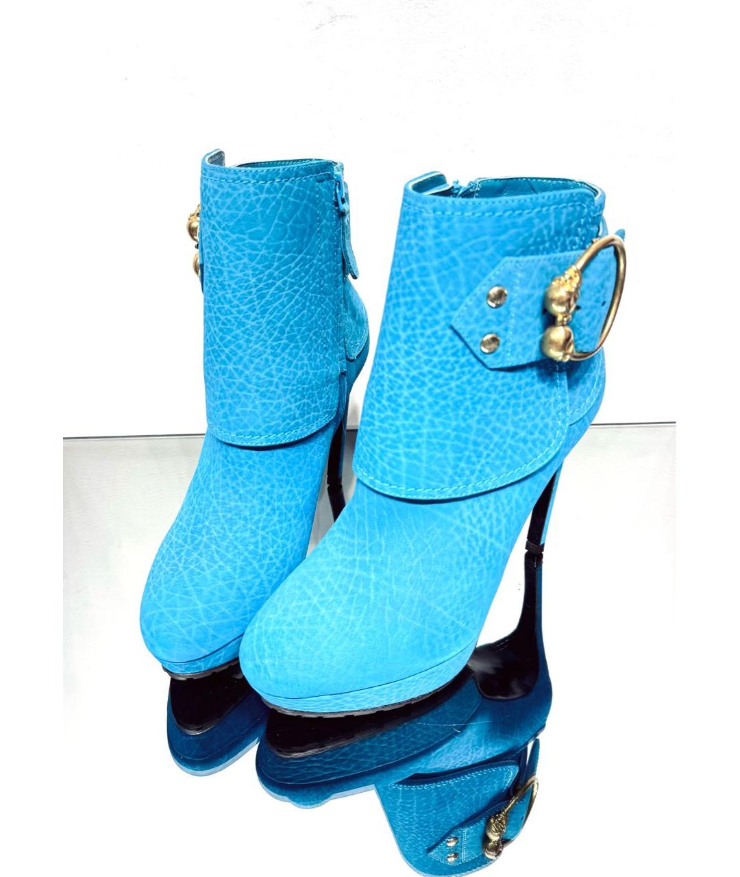 ALEXANDER MCQUEEN Бирюзовые кожаные ботильоны, фото 3