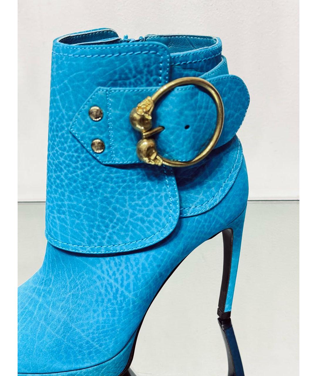 ALEXANDER MCQUEEN Бирюзовые кожаные ботильоны, фото 4