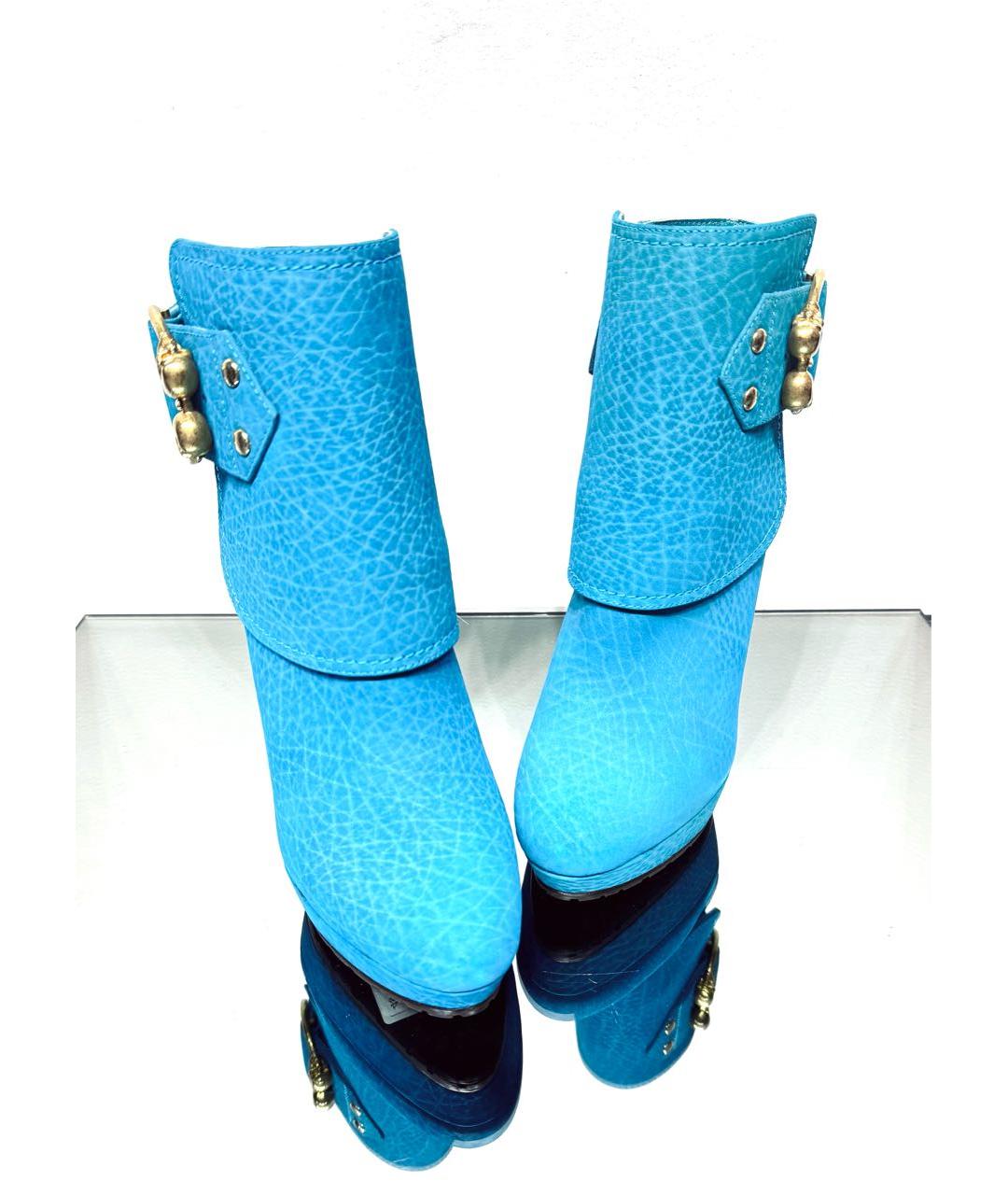 ALEXANDER MCQUEEN Бирюзовые кожаные ботильоны, фото 2