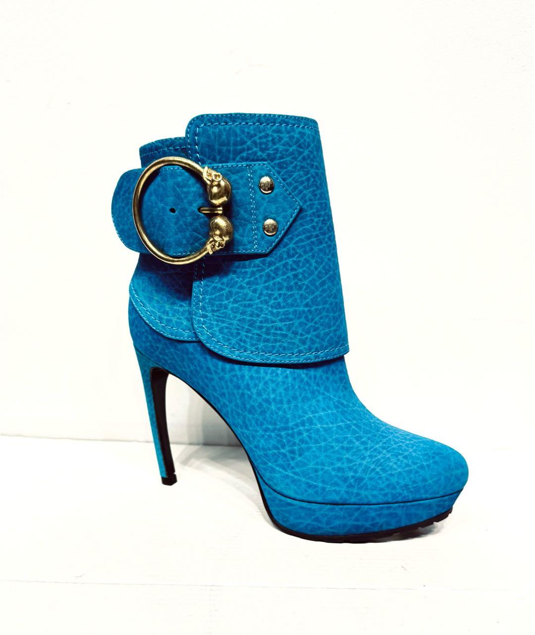 ALEXANDER MCQUEEN Бирюзовые кожаные ботильоны, фото 8