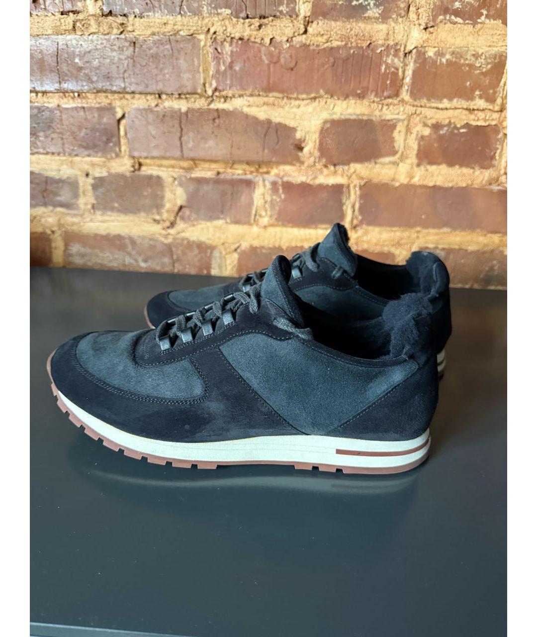 LORO PIANA Черные замшевые низкие кроссовки / кеды, фото 9