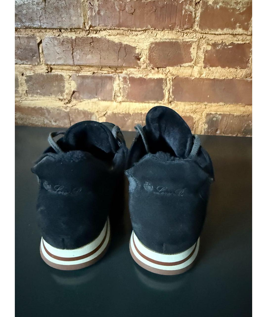 LORO PIANA Черные замшевые низкие кроссовки / кеды, фото 4