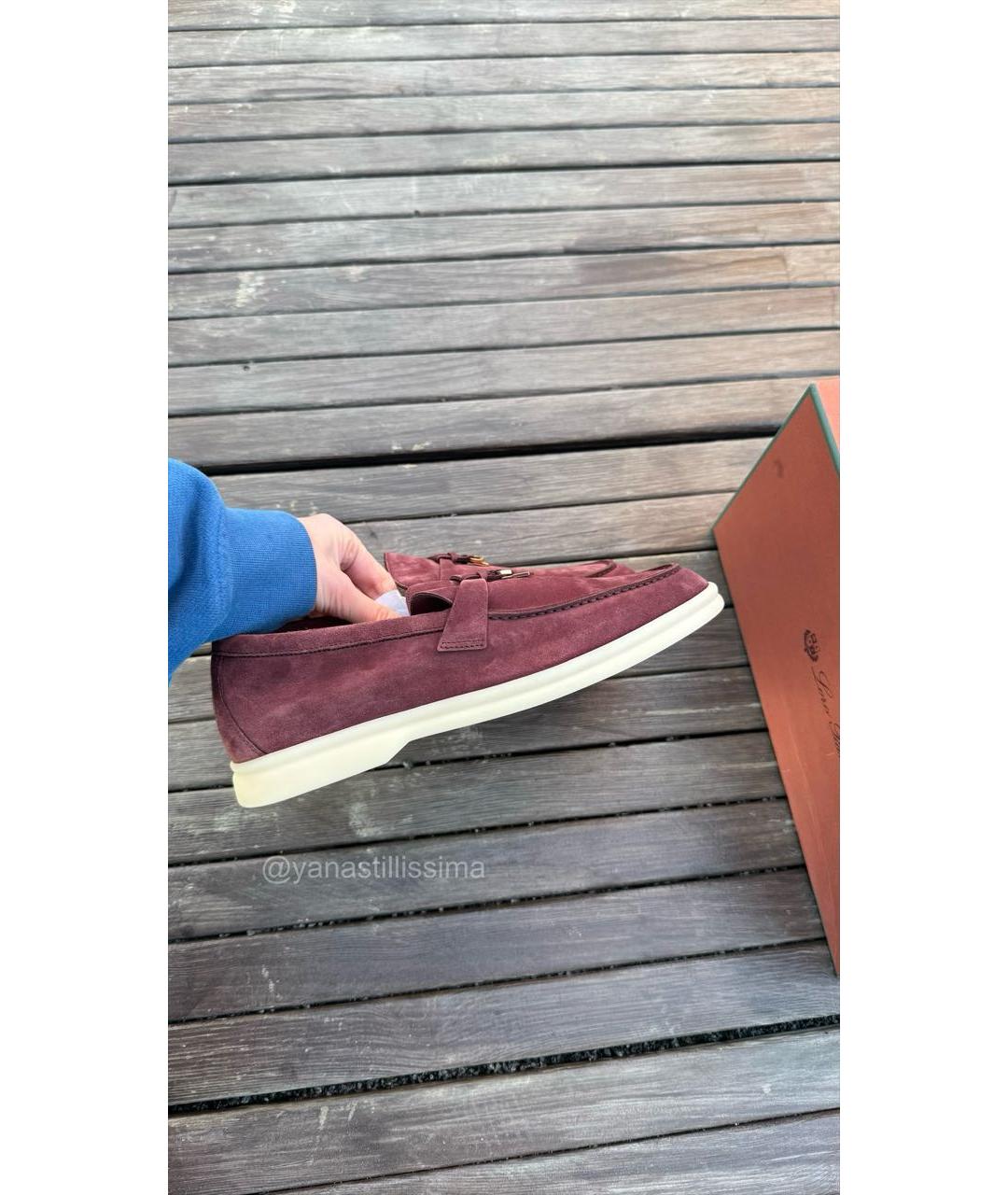 LORO PIANA Бордовые замшевые лоферы, фото 9