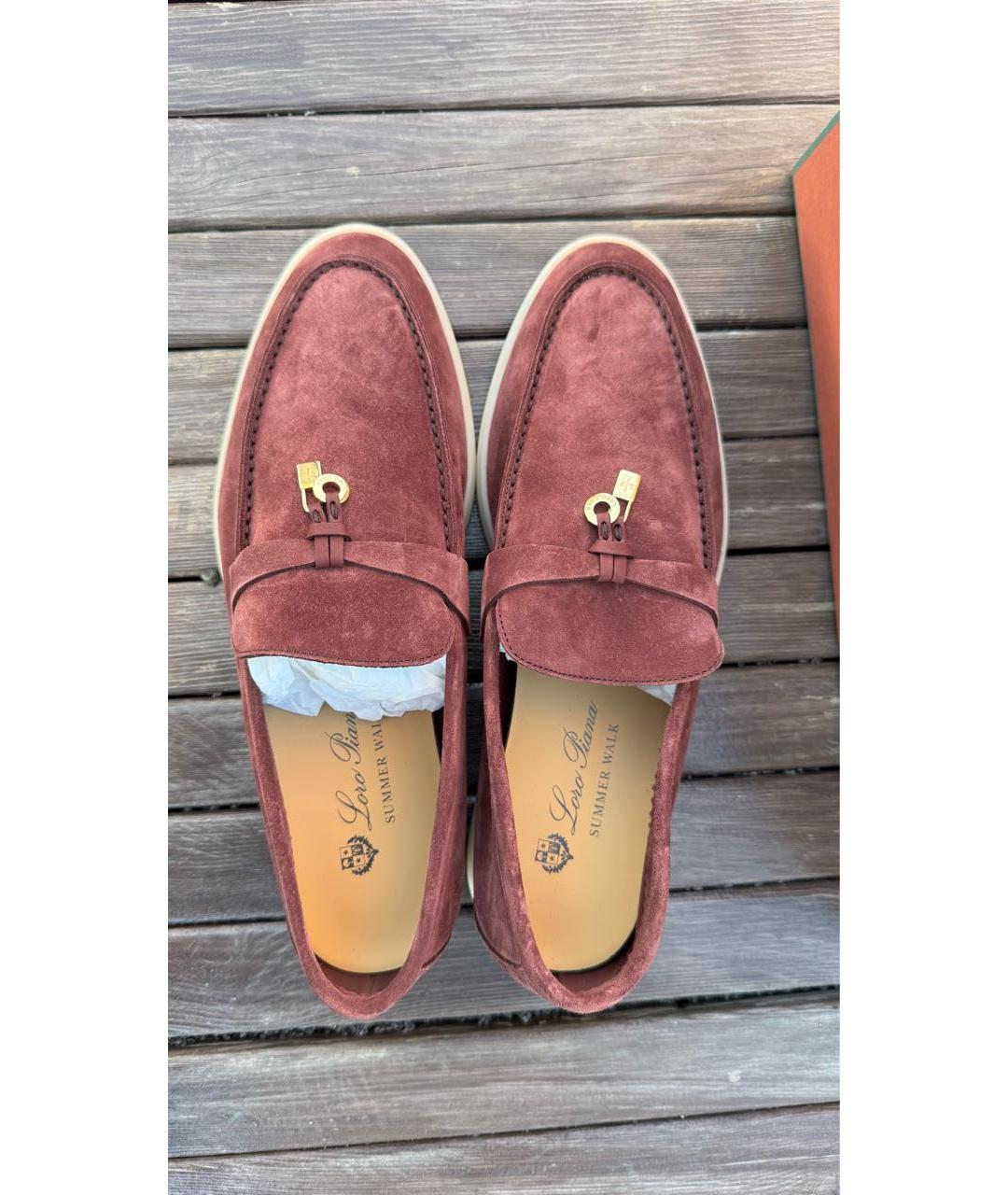 LORO PIANA Бордовые замшевые лоферы, фото 2