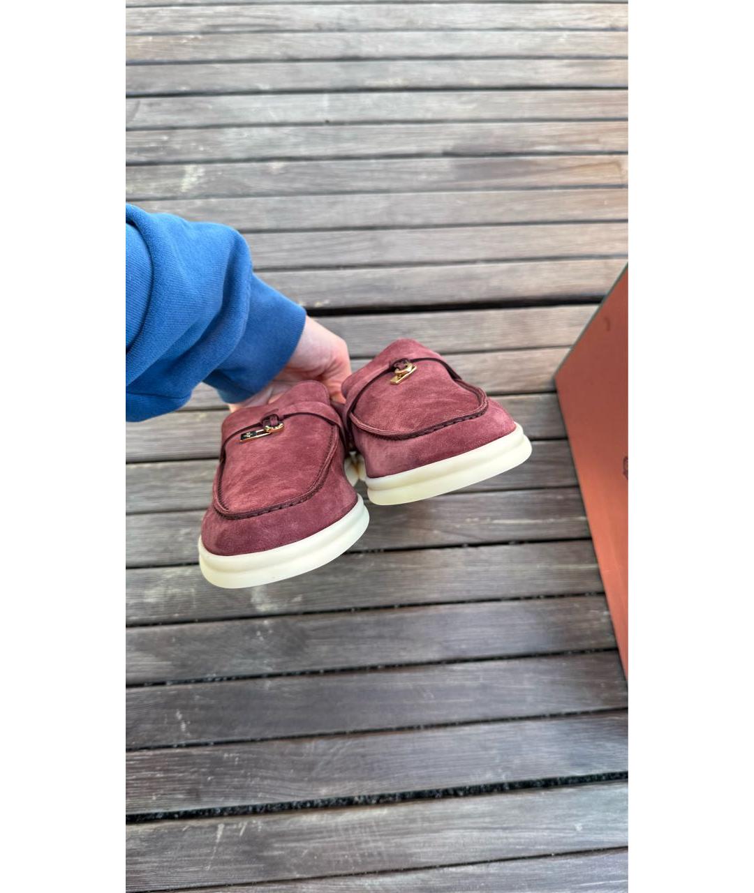LORO PIANA Бордовые замшевые лоферы, фото 3