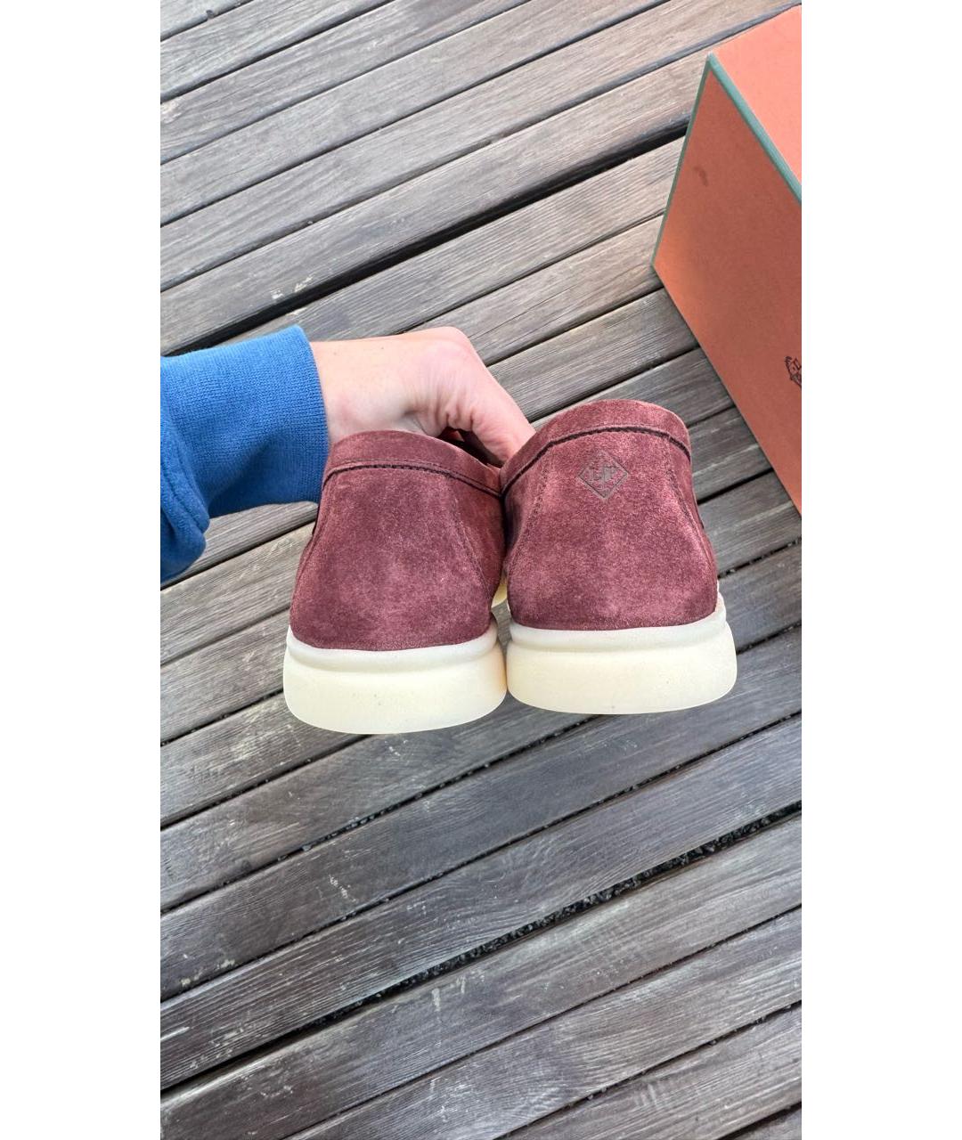 LORO PIANA Бордовые замшевые лоферы, фото 4