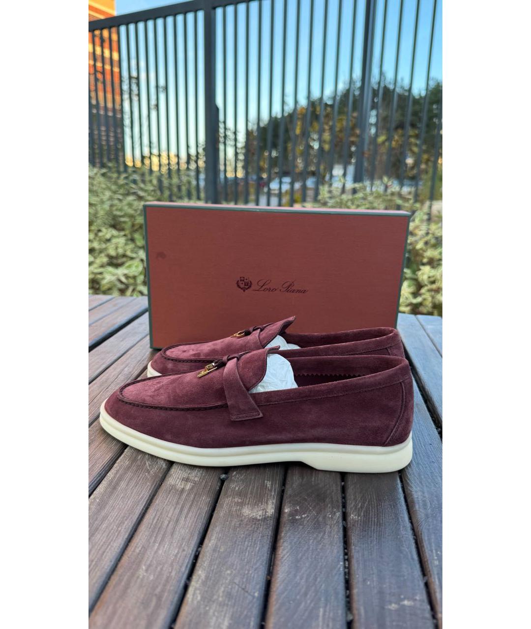 LORO PIANA Бордовые замшевые лоферы, фото 6