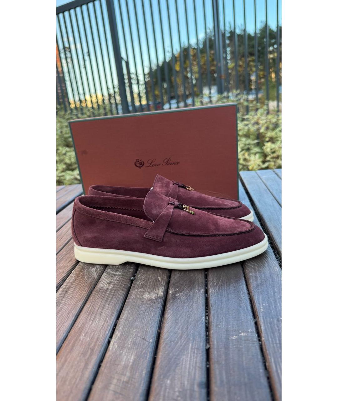 LORO PIANA Бордовые замшевые лоферы, фото 5