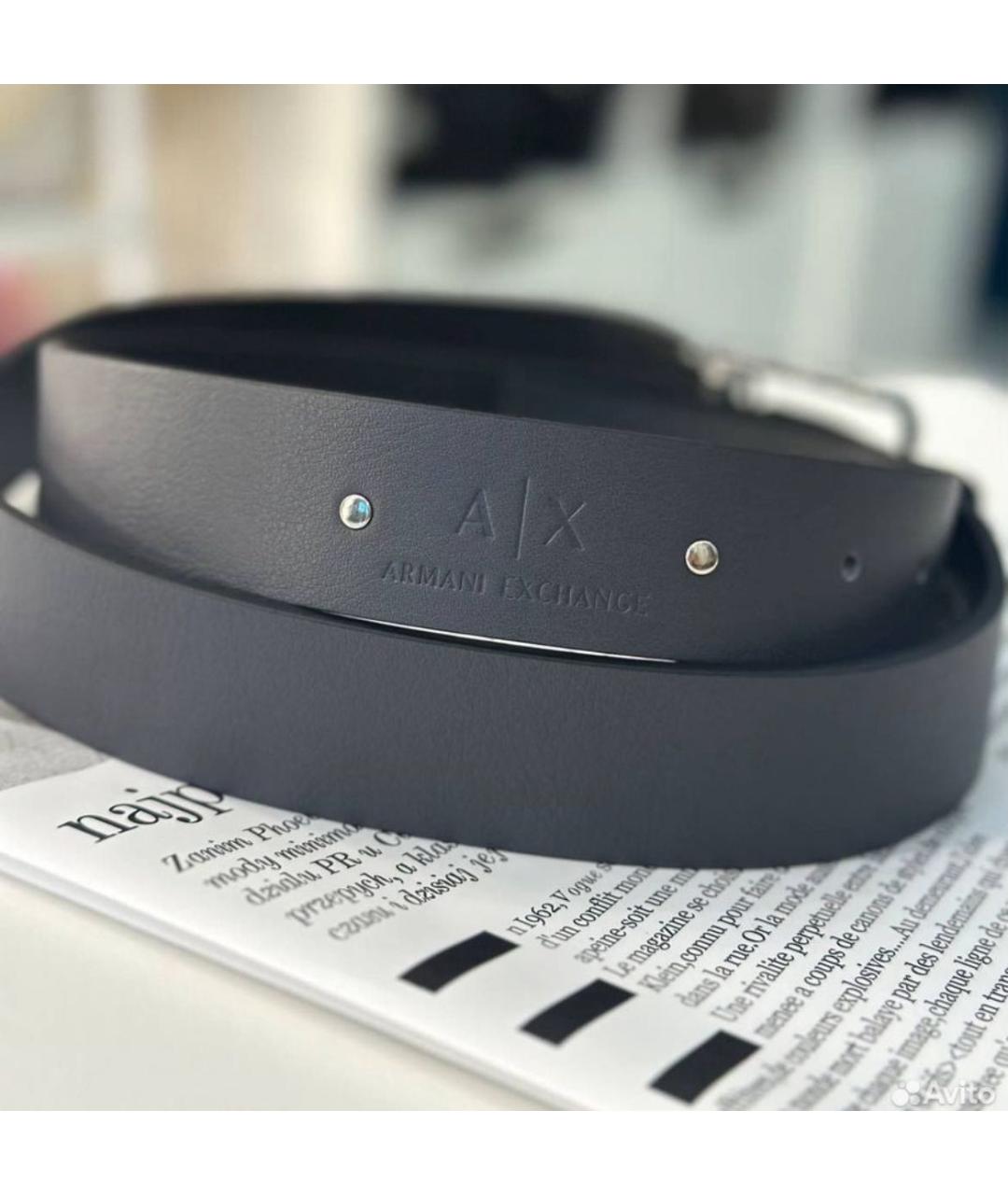 ARMANI EXCHANGE Антрацитовый кожаный ремень, фото 3