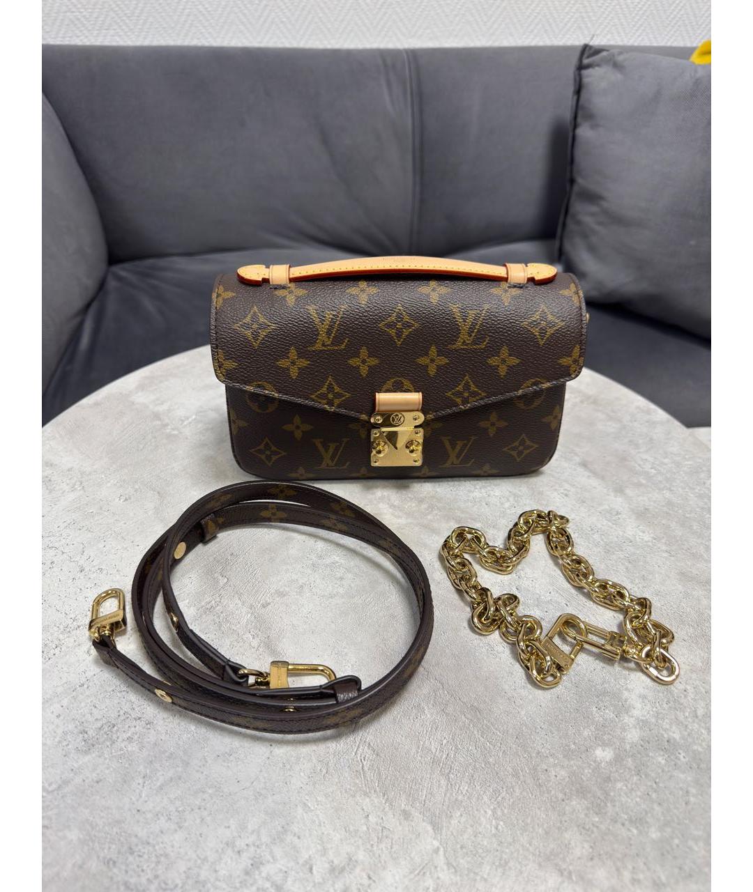 LOUIS VUITTON Коричневая кожаная сумка через плечо, фото 5