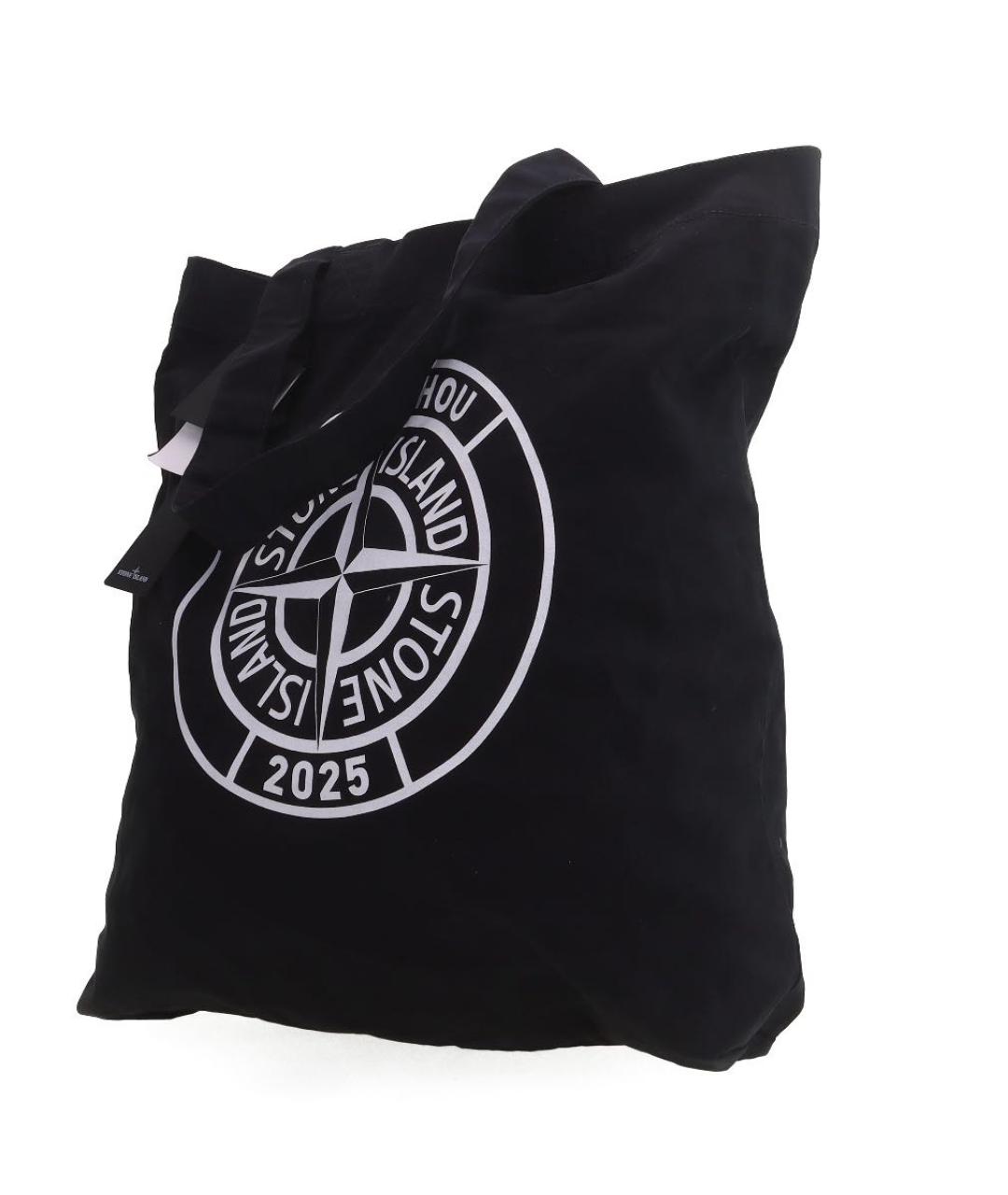 STONE ISLAND Черная хлопковая сумка тоут, фото 2