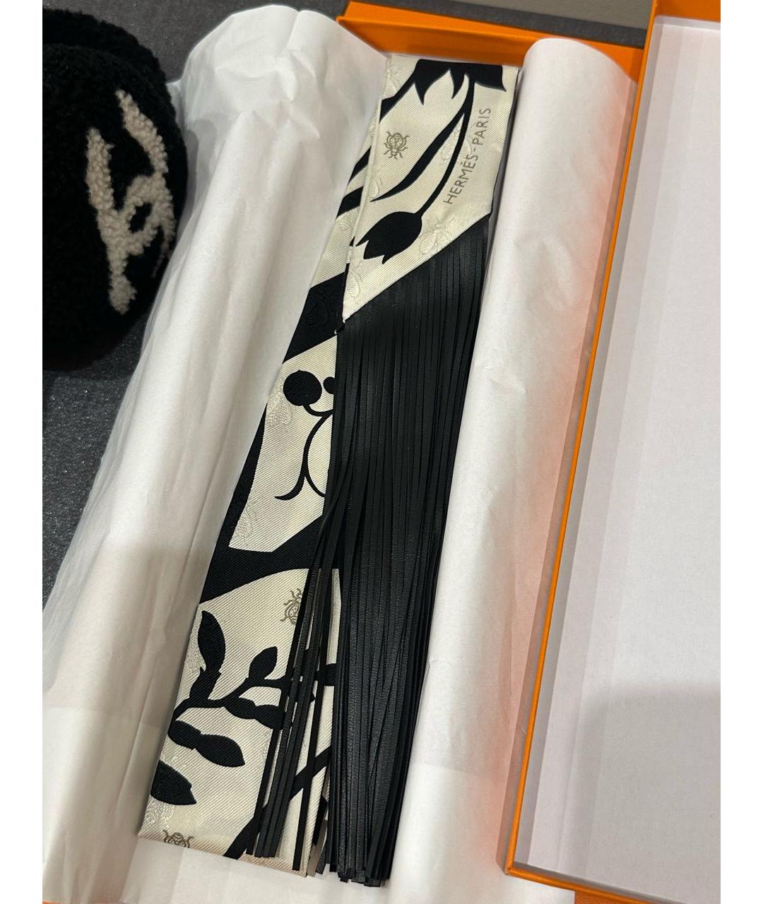 HERMES Черный шелковый платок, фото 2