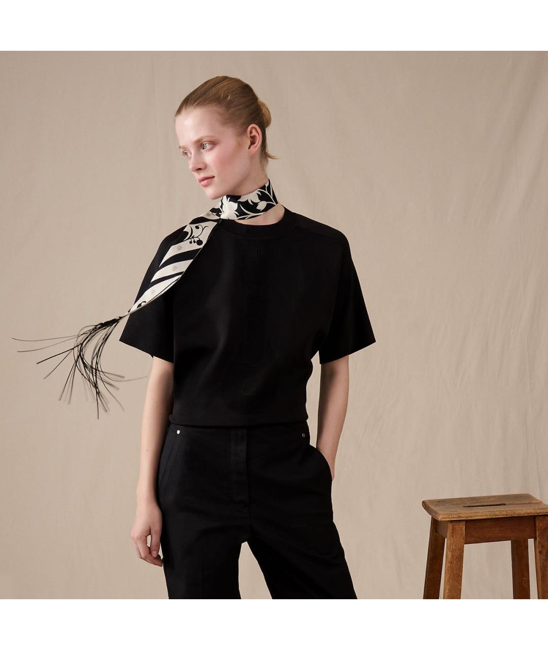 HERMES Черный шелковый платок, фото 4