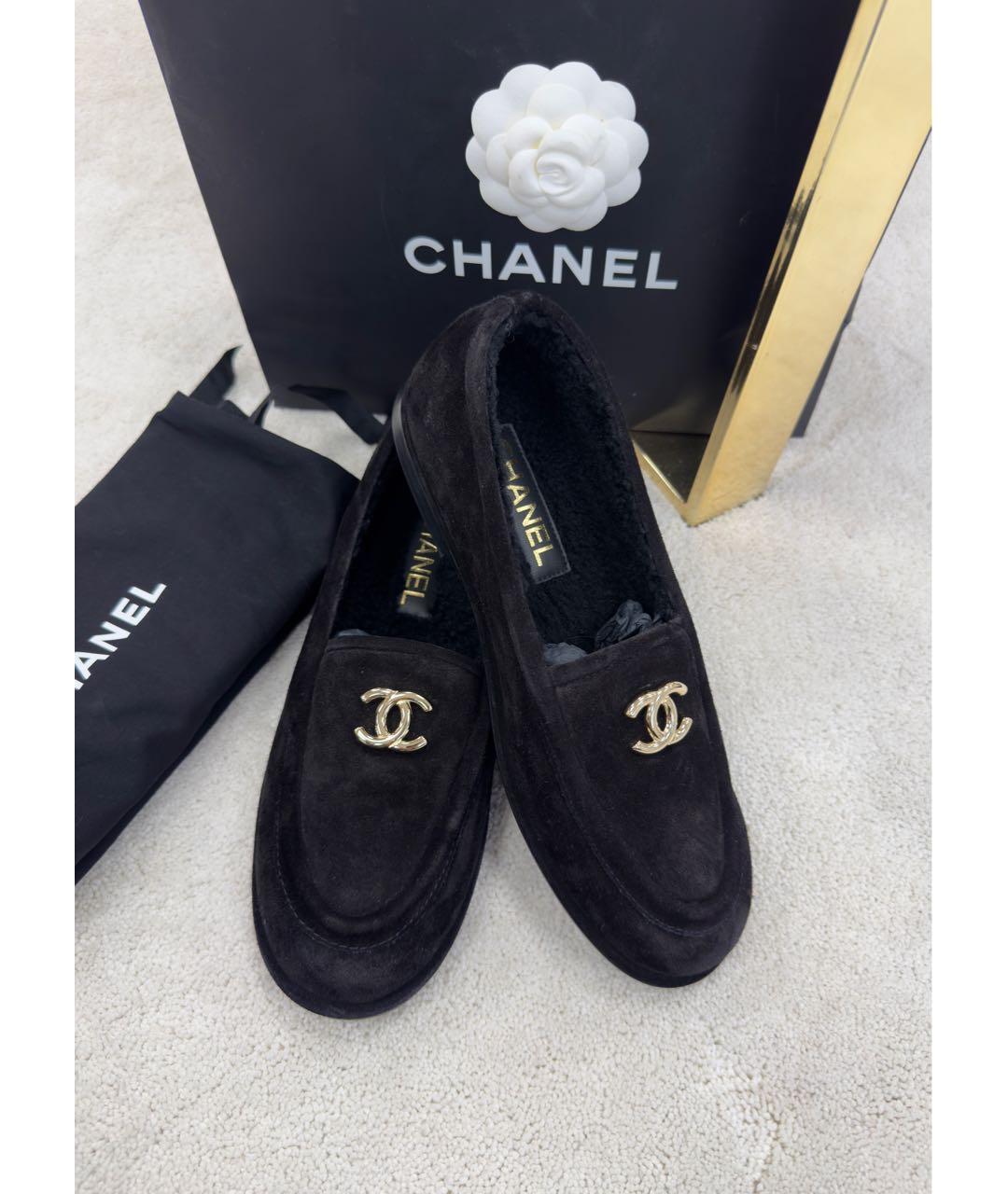 CHANEL Черные замшевые лоферы, фото 5