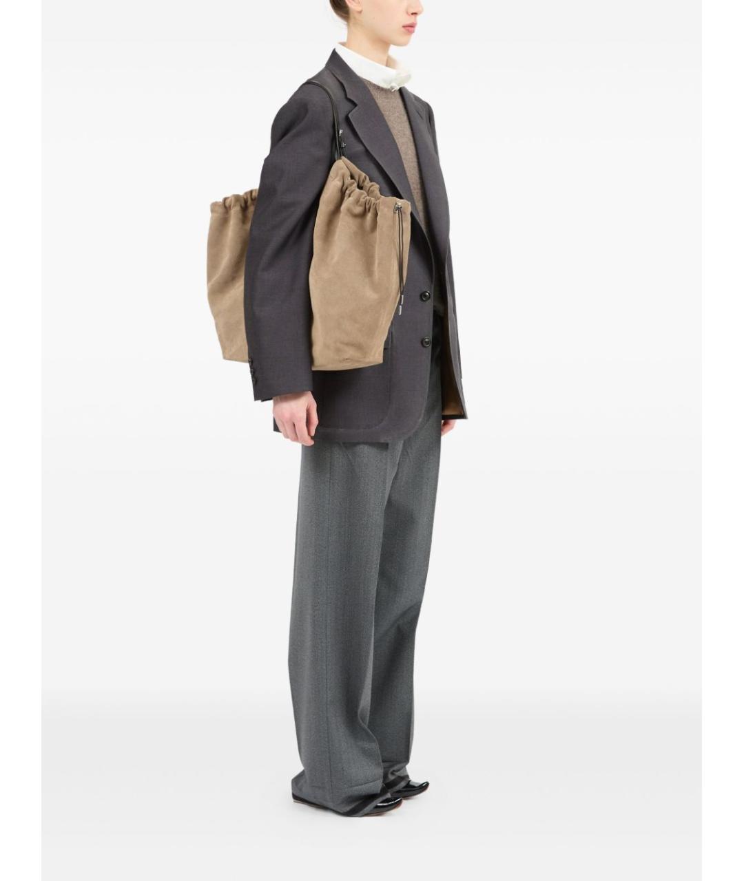 MAISON MARGIELA Бежевая замшевая сумка тоут, фото 2