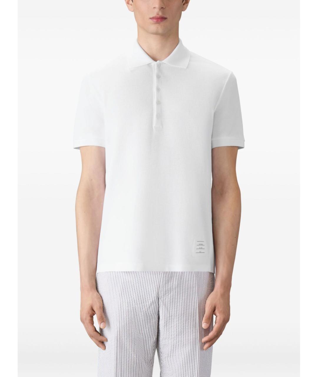 THOM BROWNE Белое хлопковое поло с коротким рукавом, фото 4