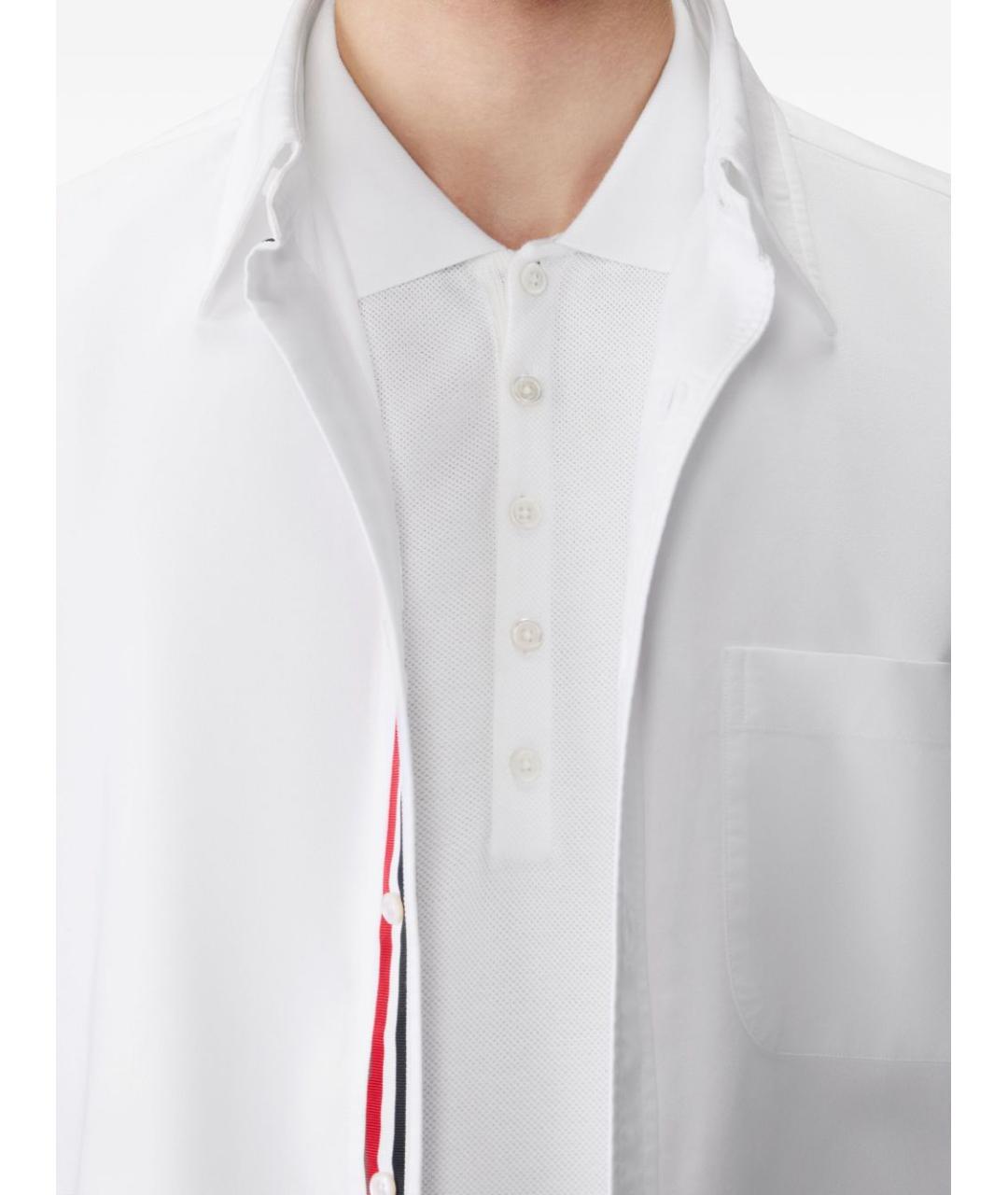 THOM BROWNE Белое хлопковое поло с коротким рукавом, фото 2