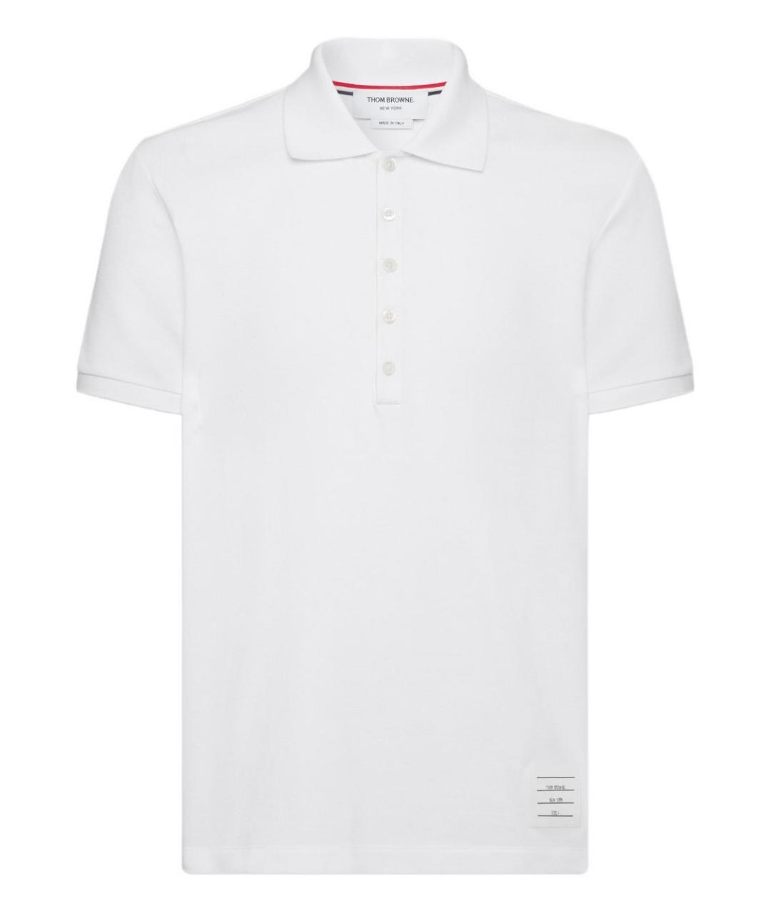 THOM BROWNE Белое хлопковое поло с коротким рукавом, фото 1