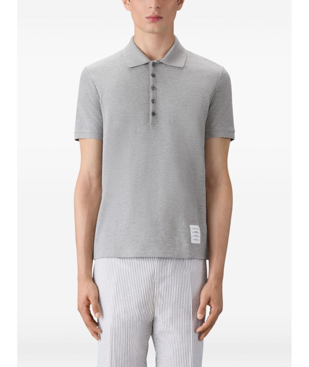 THOM BROWNE Серое хлопковое поло с коротким рукавом, фото 2
