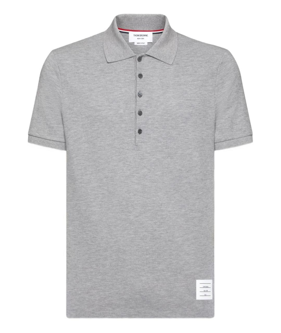 THOM BROWNE Серое хлопковое поло с коротким рукавом, фото 1