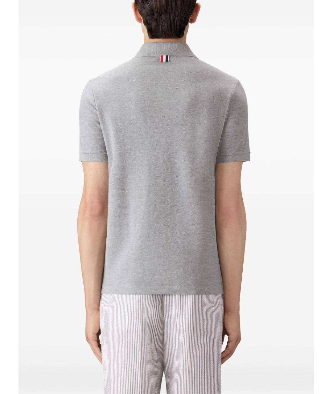 THOM BROWNE Серое хлопковое поло с коротким рукавом, фото 3