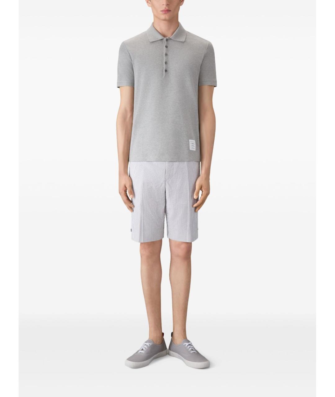 THOM BROWNE Серое хлопковое поло с коротким рукавом, фото 4