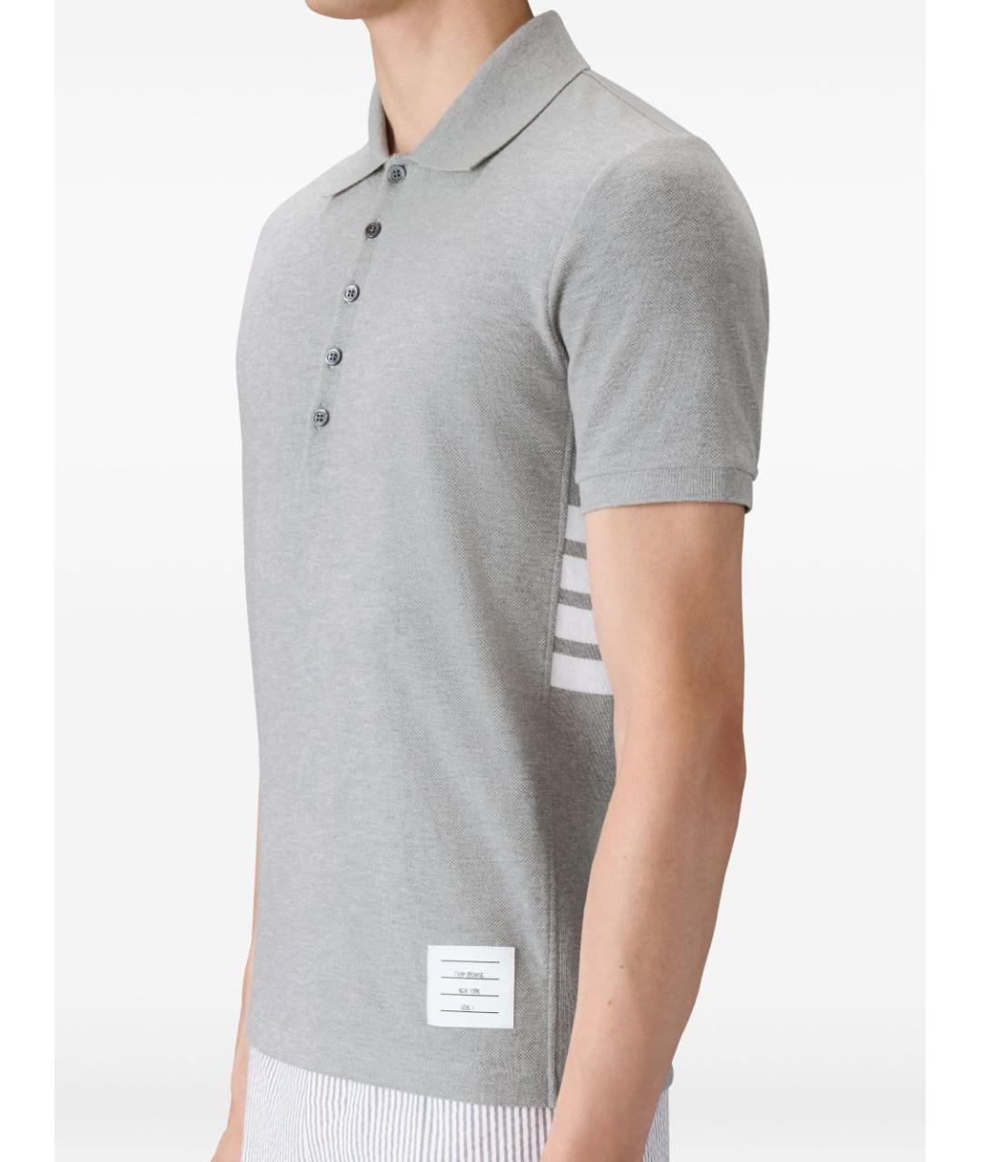 THOM BROWNE Серое хлопковое поло с коротким рукавом, фото 5