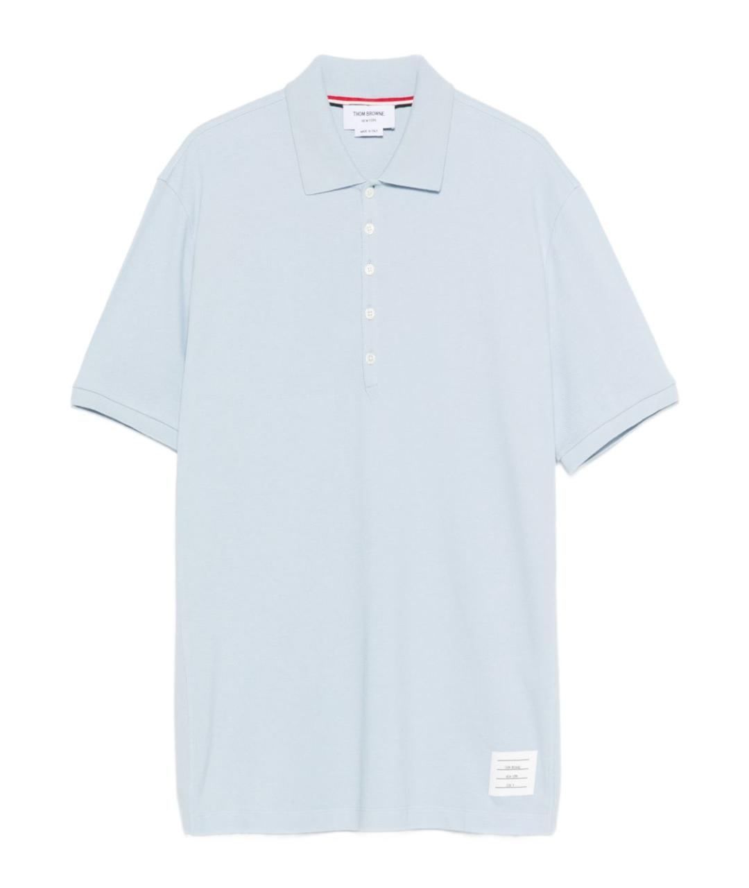 THOM BROWNE Голубое хлопковое поло с коротким рукавом, фото 1