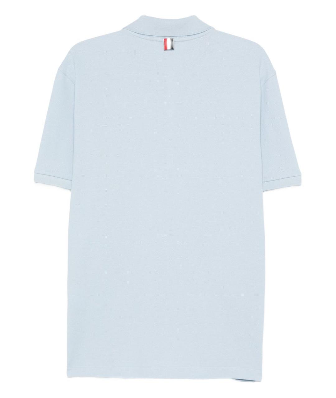 THOM BROWNE Голубое хлопковое поло с коротким рукавом, фото 2