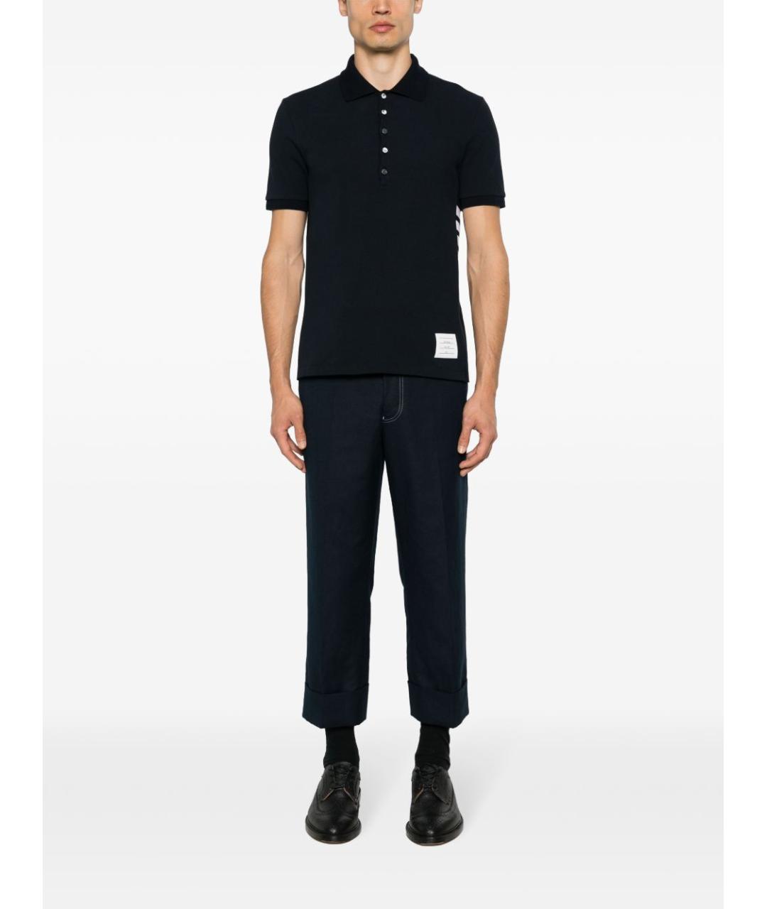 THOM BROWNE Синее хлопковое поло с коротким рукавом, фото 3
