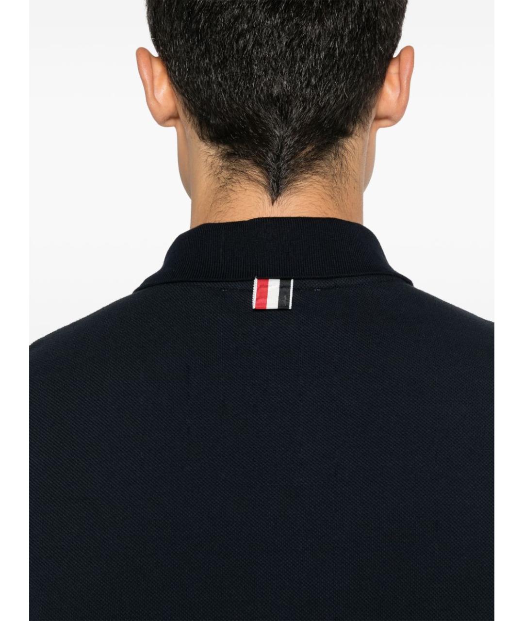 THOM BROWNE Синее хлопковое поло с коротким рукавом, фото 4