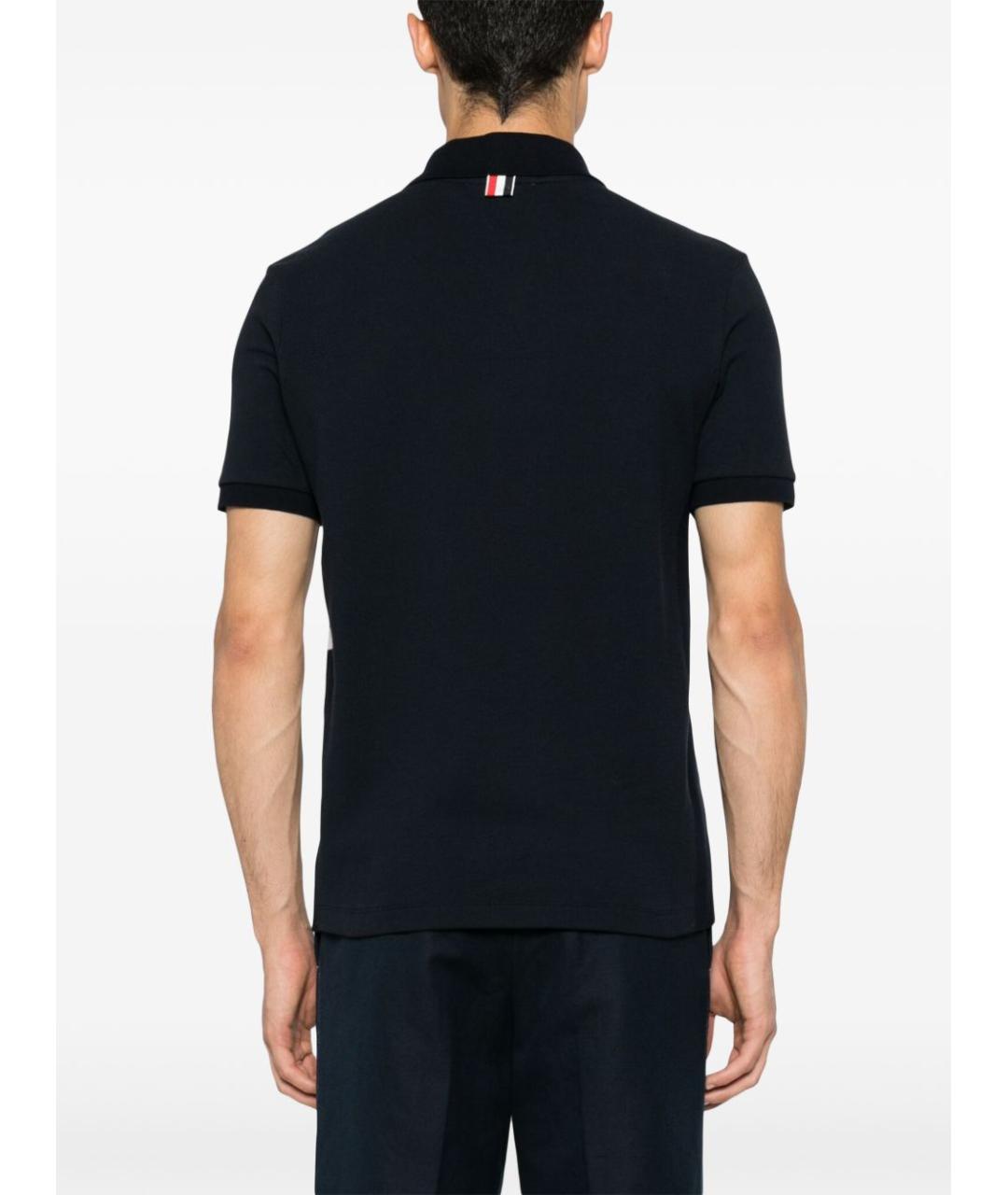 THOM BROWNE Синее хлопковое поло с коротким рукавом, фото 2