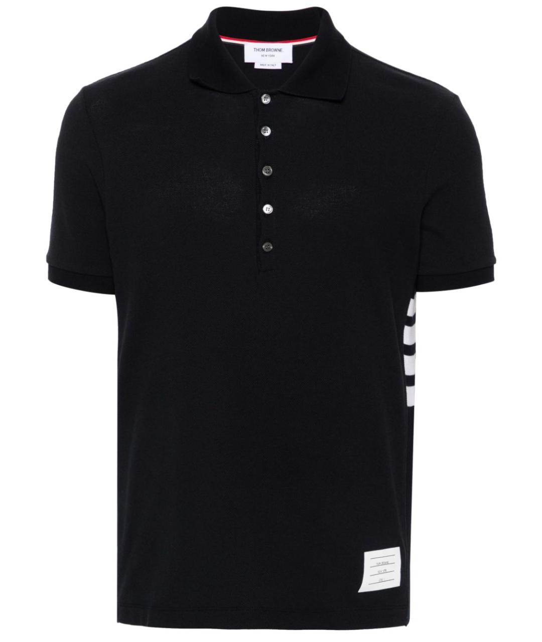 THOM BROWNE Синее хлопковое поло с коротким рукавом, фото 1